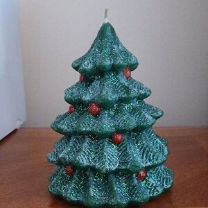 Festive Green Glitter Christmas Tree Candle